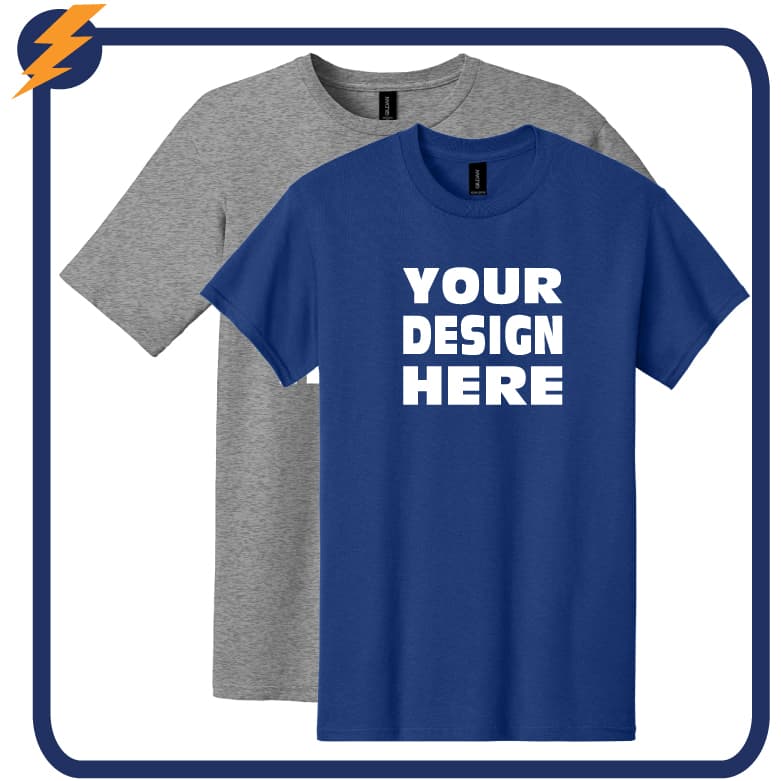 Orange custom Gildan t shirt with printed design for affordable bulk printing and promotions